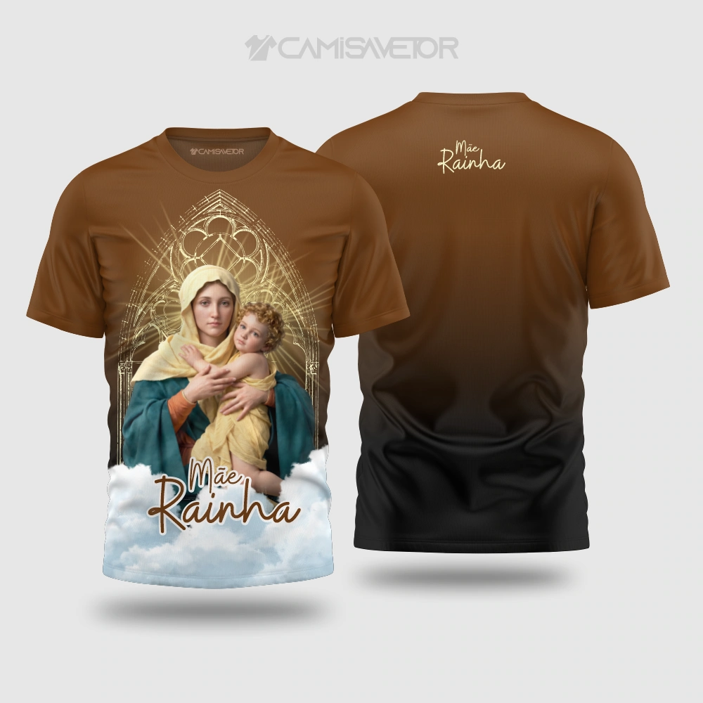 VETOR PREMIUM EDITÁVEL: ESTAMPA MÃE RAINHA PARA CAMISA CATÓLICA