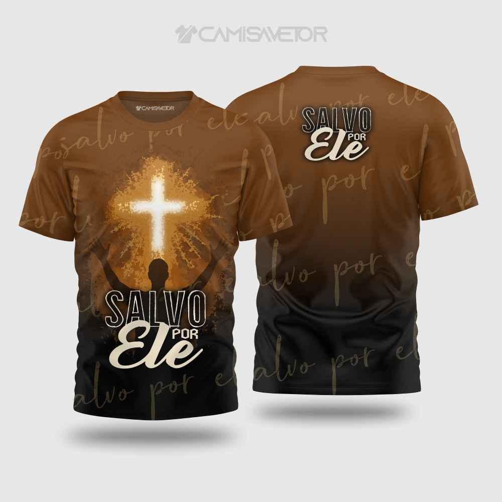 VETOR PREMIUM ARTE CRISTÃ 'SALVO POR ELE' | ESTAMPA EDITÁVEL PARA CAMISETAS