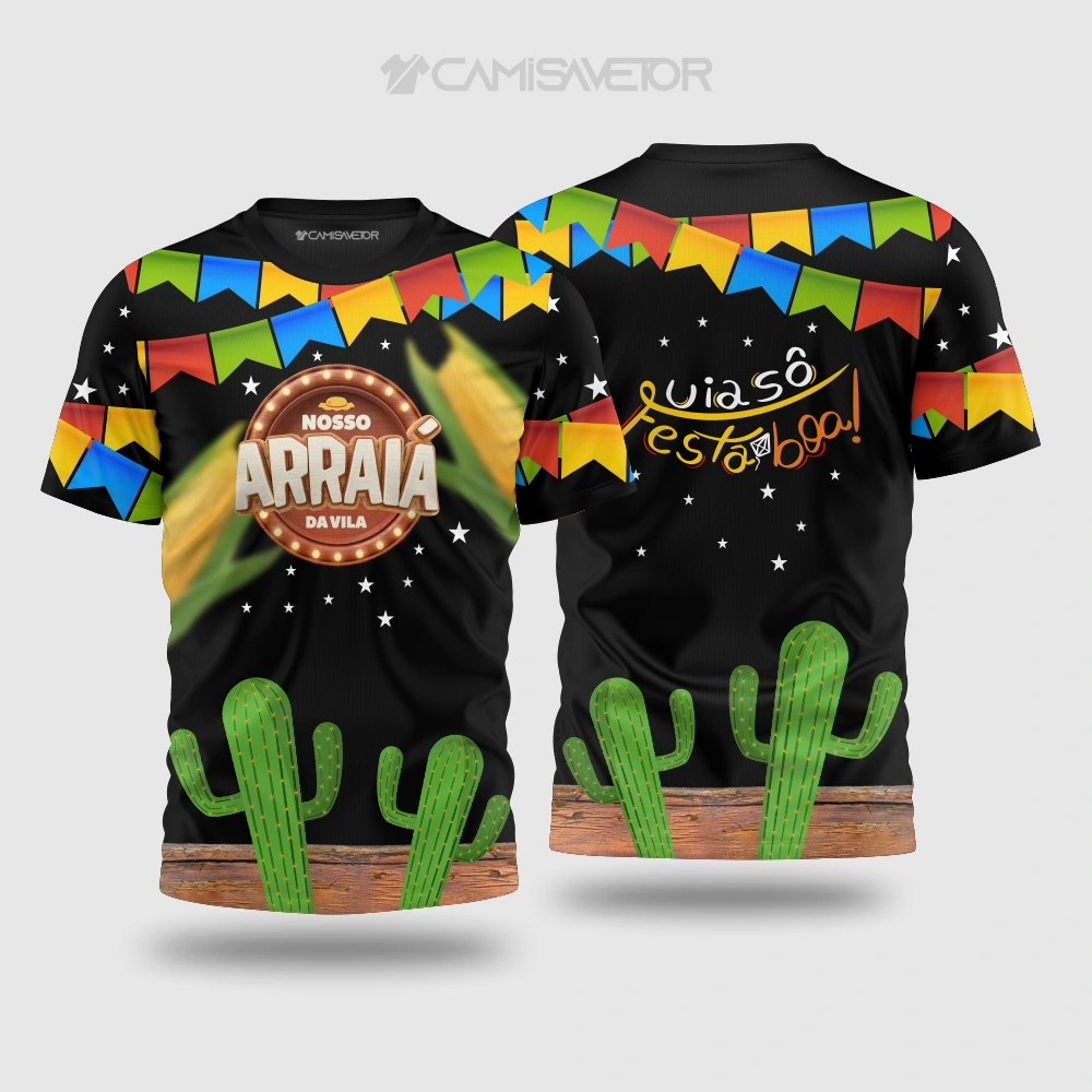 VETOR PREMIUM SÃO JOÃO: ARTE CAMISA ARRAIÁ DA VILA EDITÁVEL PARA ESTAMPARIA