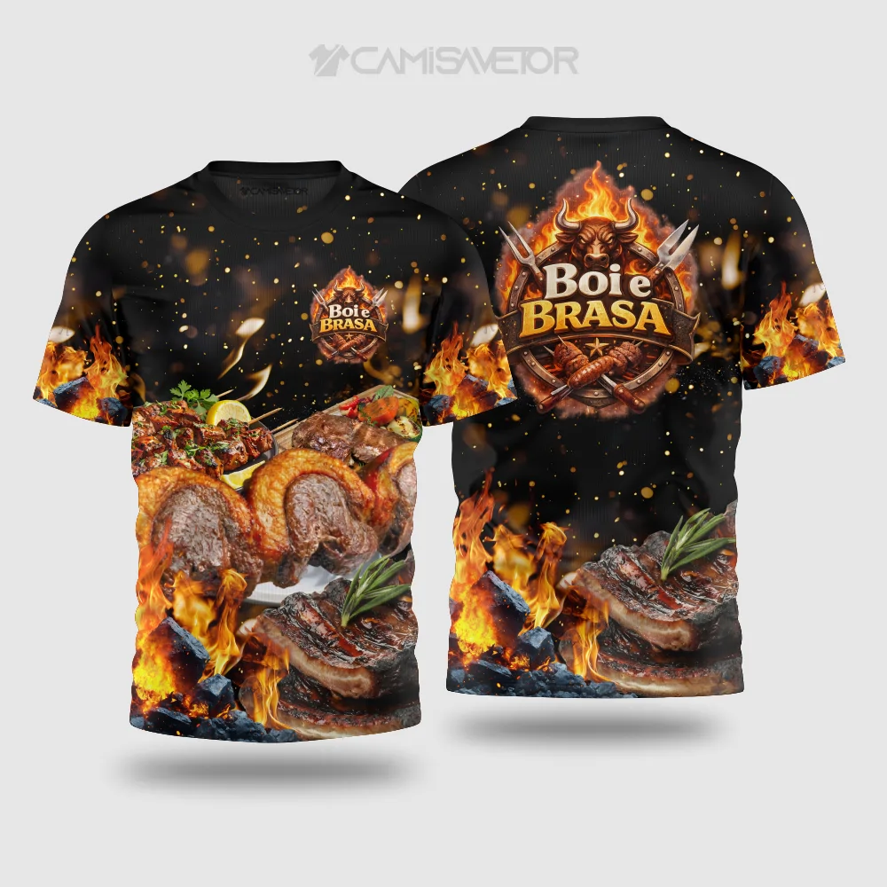 VETOR PREMIUM CHURRASCARIA BOI & BRASA | ESTAMPA PROFISSIONAL EDITÁVEL PARA CAMISAS