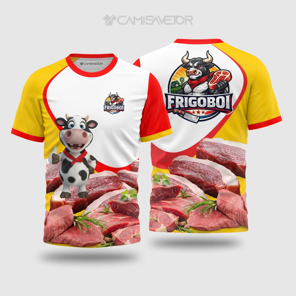 VETOR PREMIUM: ARTE CAMISA FRIGORÍFICO FRIGOBOI EDITÁVEL PARA ESTAMPARIA PROFISSIONAL
