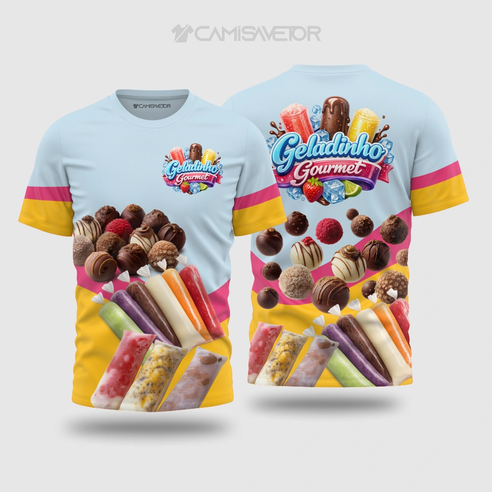 VETOR PREMIUM CAMISA GELADINHO GOURMET | ESTAMPA EDITÁVEL PROFISSIONAL