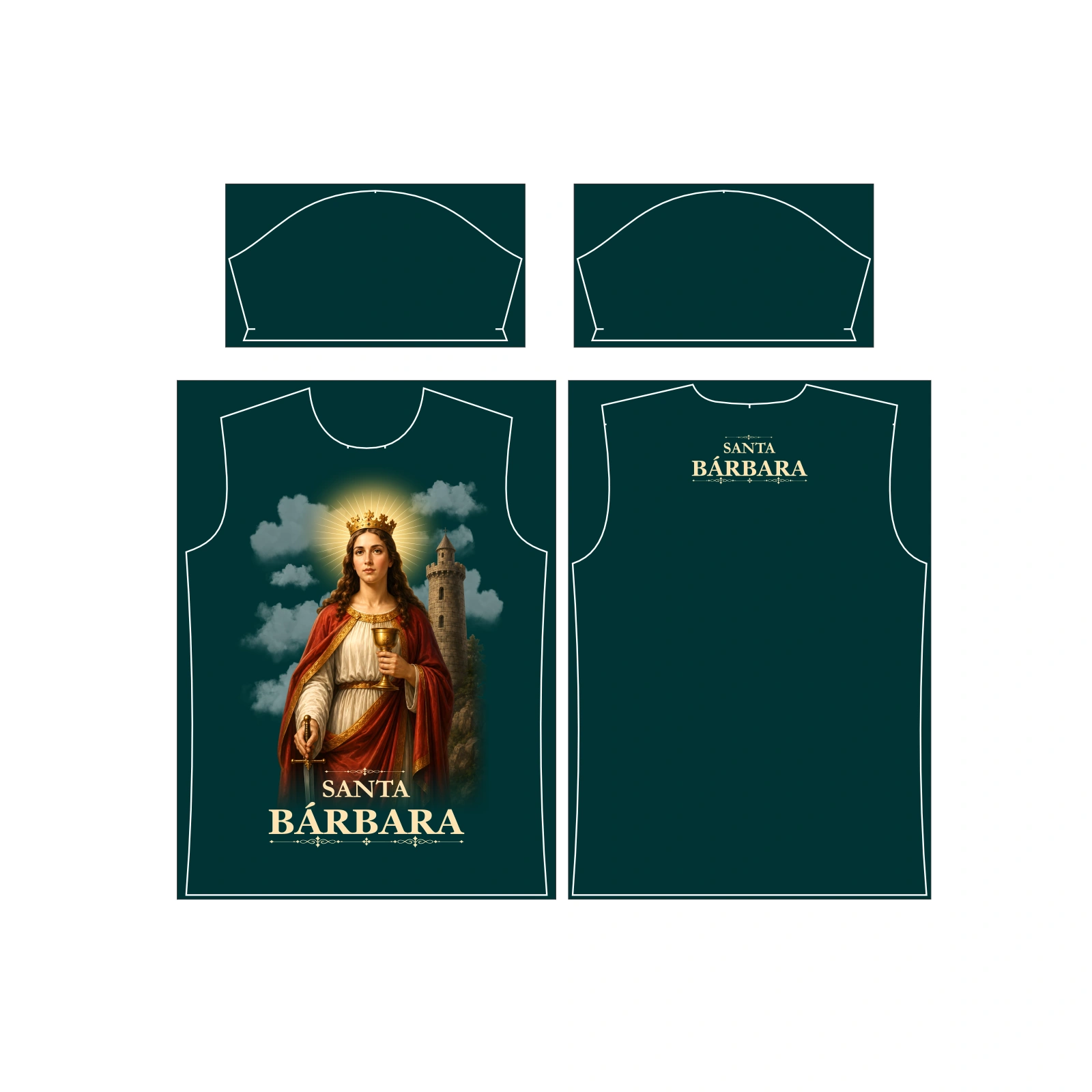 Vetor Estampa ARTE CATÓLICA EDITÁVEL SANTA BÁRBARA PARA CAMISETAS - CORELDRAW - Mockup Editável em CDR, PDF, SVG e PNG