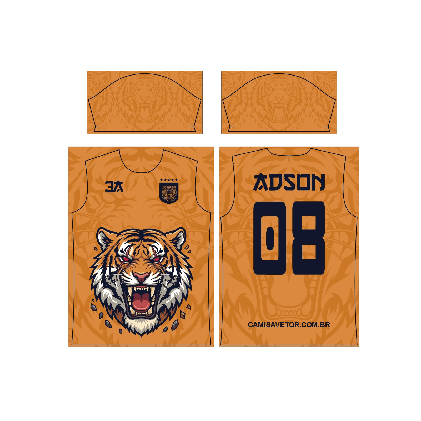 Vetor Estampa Vetor Camisa Interclasse Tigre 2 | Arte Editável Coreldraw - Mockup Editável em CDR, PDF, SVG e PNG