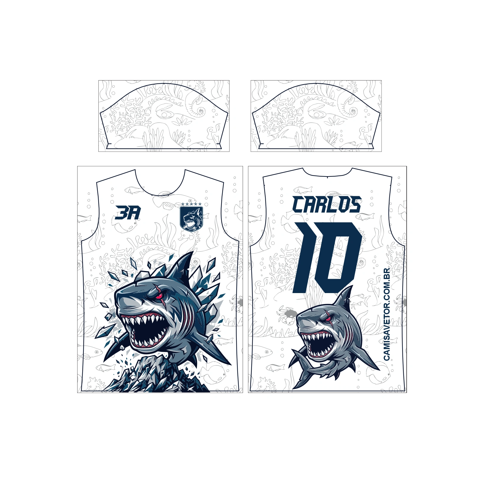 Vetor Estampa Vetor Camisa Interclasse Tubarão 2 | Arte Editável Coreldraw - Mockup Editável em CDR, PDF, SVG e PNG
