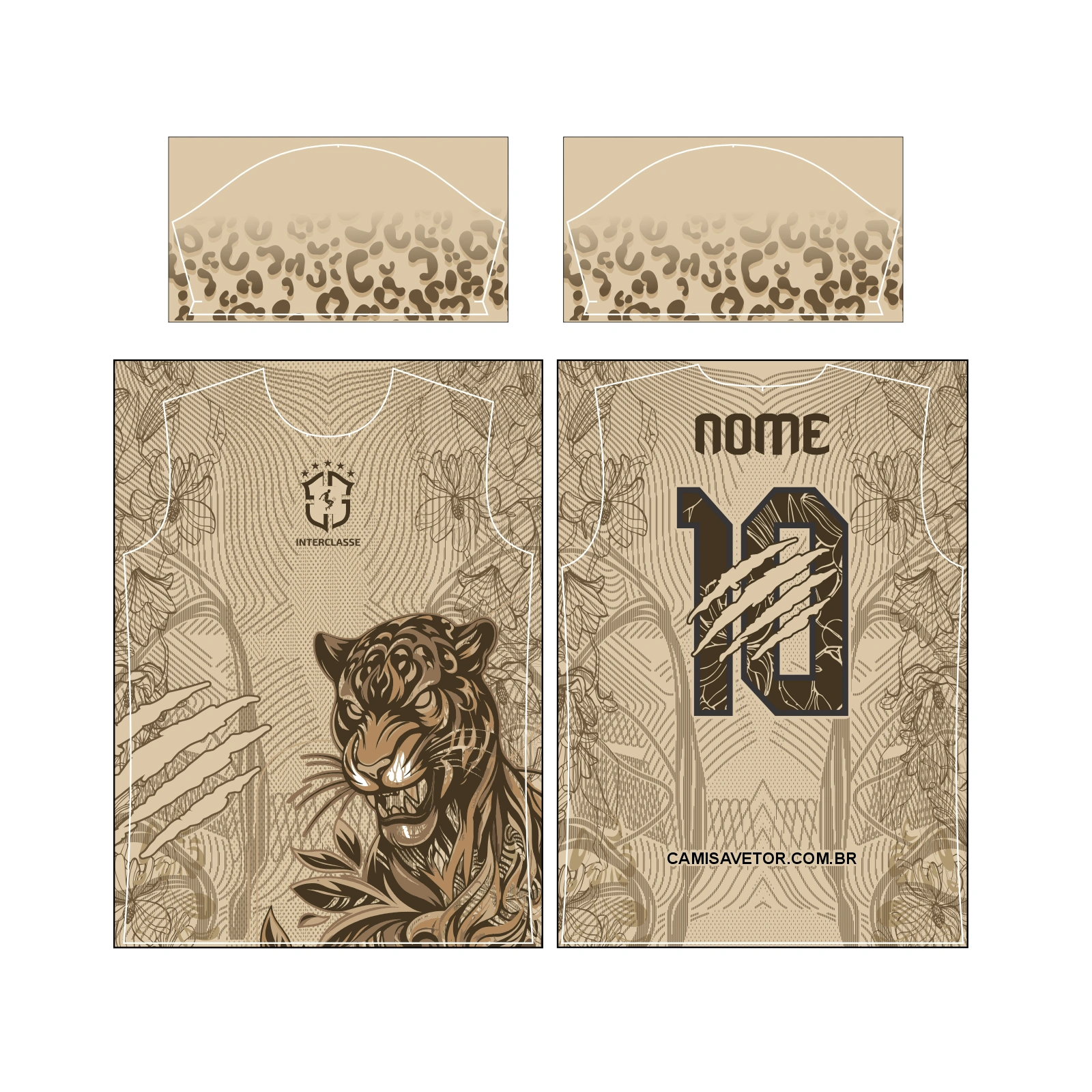 Vetor Estampa Vetor Camisa Interclasse Onça | Arte Editável Coreldraw - Mockup Editável em CDR, PDF, SVG e PNG
