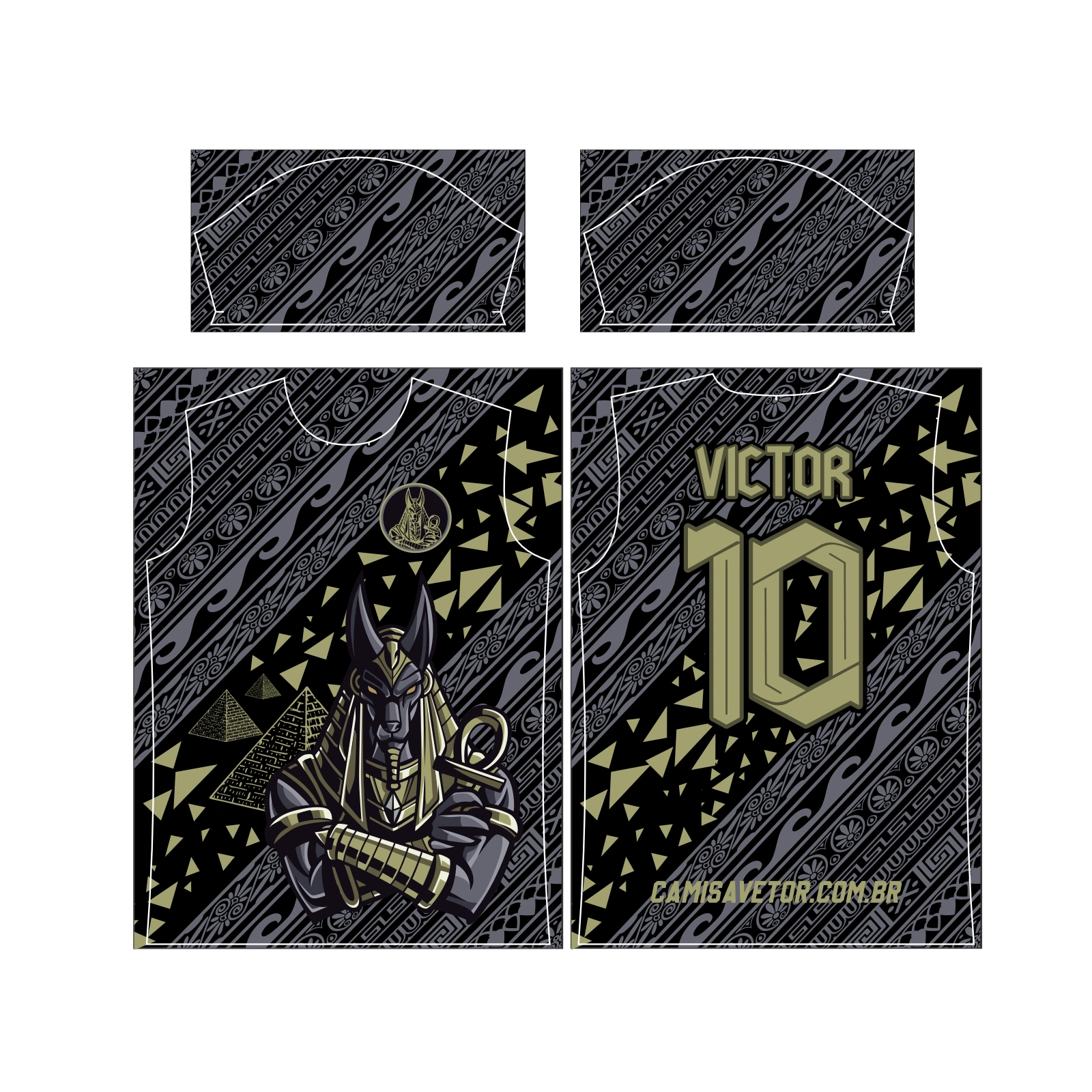 Vetor Estampa Vetor Camisa Interclasse Anúbis | Arte Editável Coreldraw - Mockup Editável em CDR, PDF, SVG e PNG