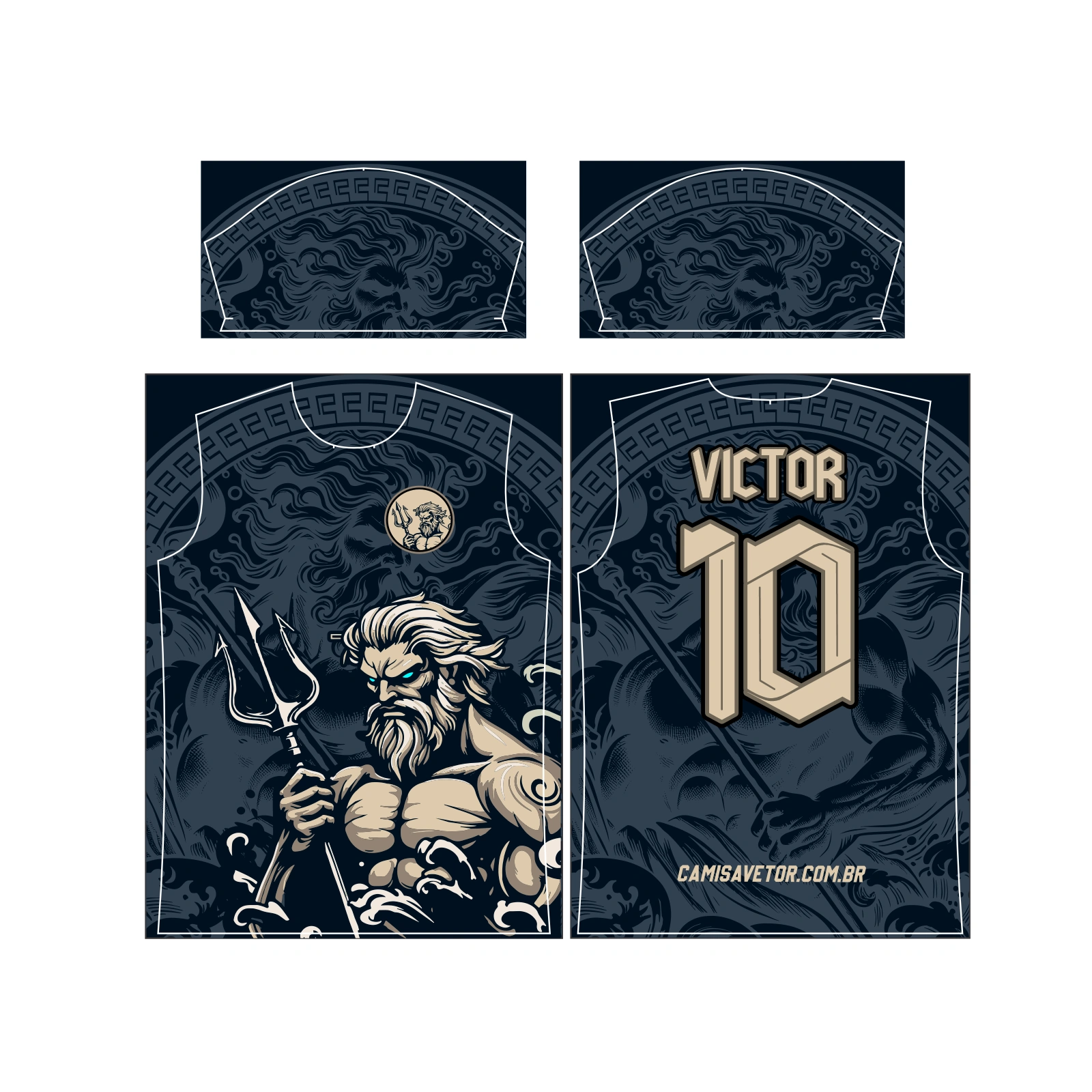 Vetor Estampa Vetor Camisa Interclasse Poseidon | Arte Editável Coreldraw - Mockup Editável em CDR, PDF, SVG e PNG