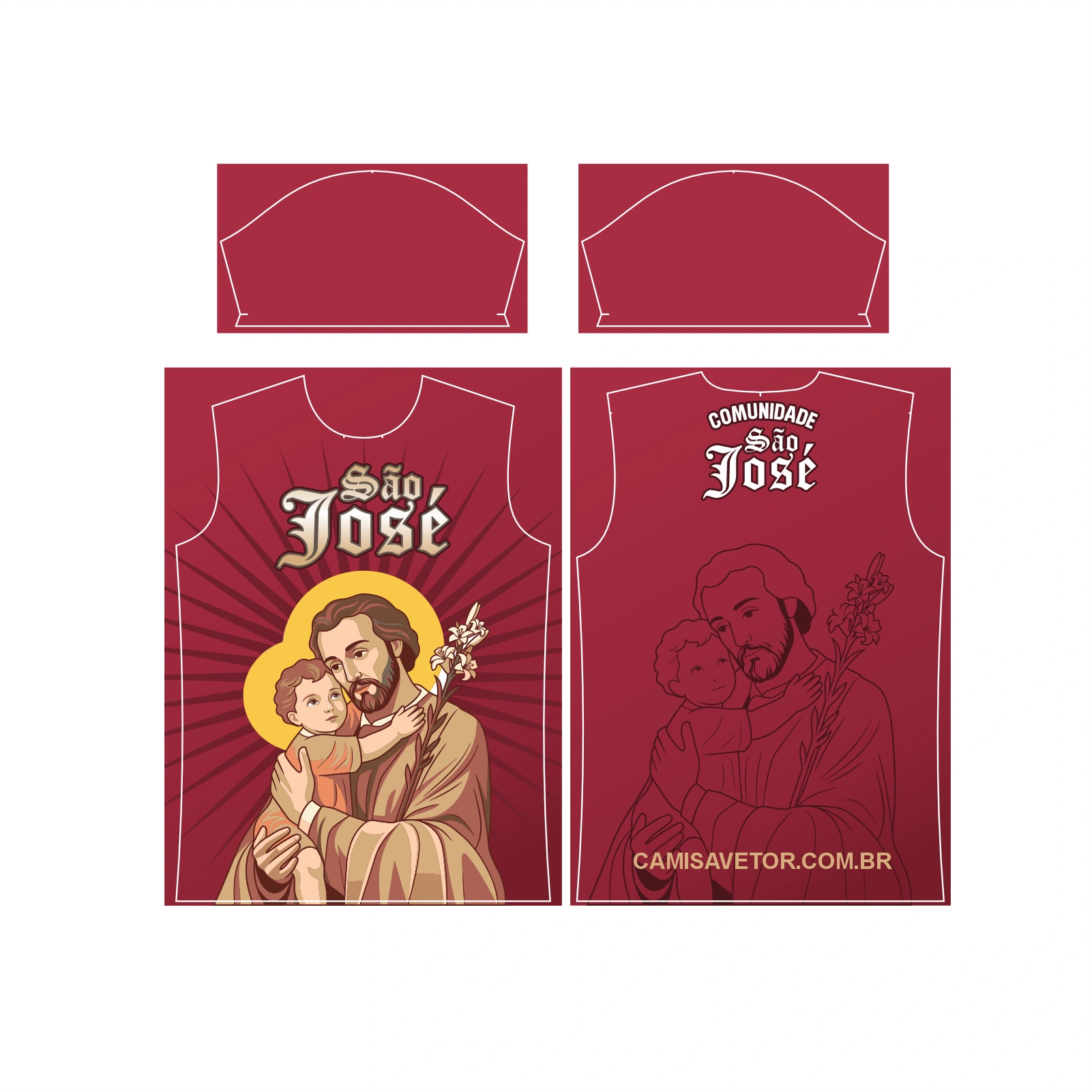 Vetor Estampa Vetor Camisa São José Católica | Arte Editável Coreldraw - Mockup Editável em CDR, PDF, SVG e PNG