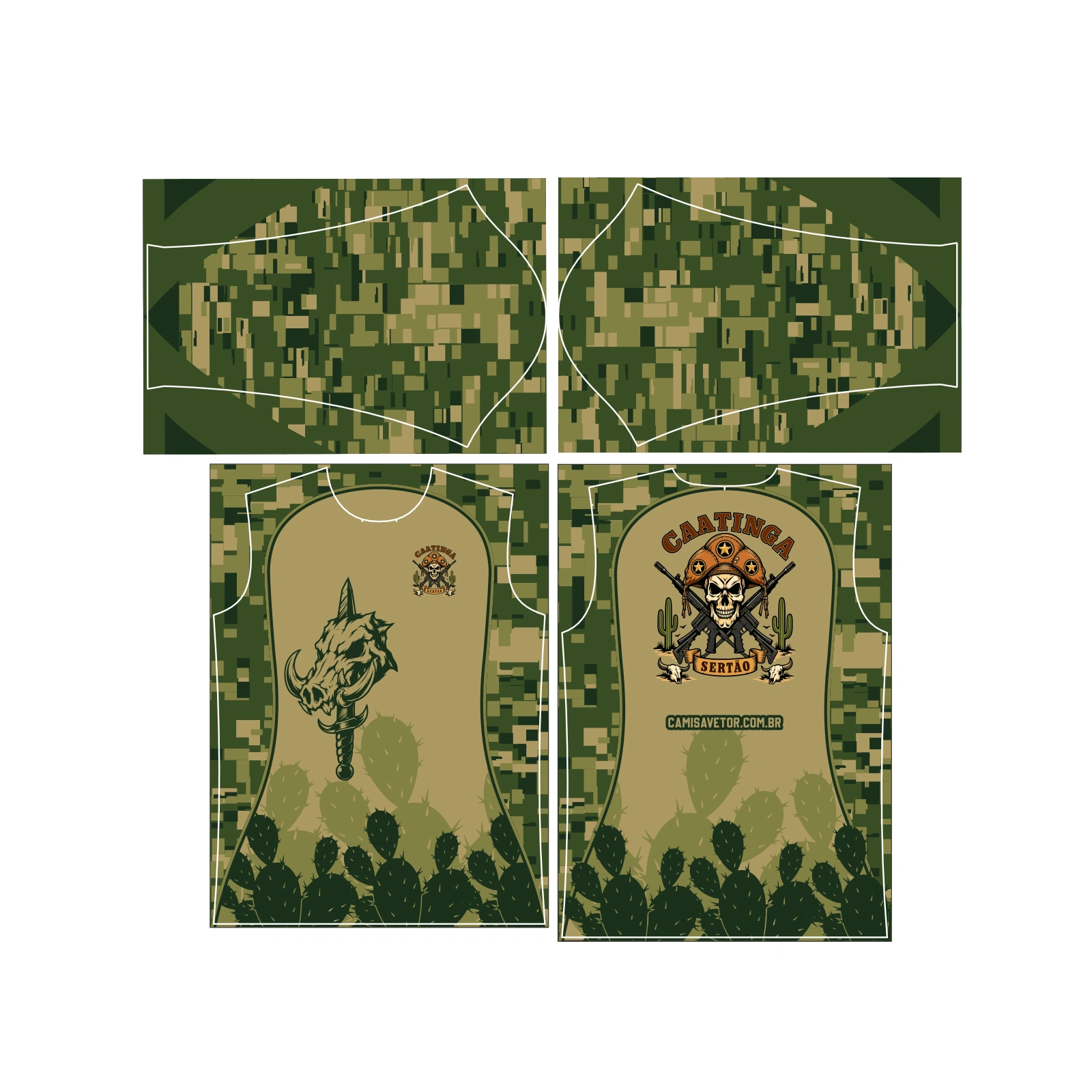 Vetor Estampa Vetor Camisa Caça Esportiva Caatinga 2 | Arte Editável Coreldraw - Mockup Editável em CDR, PDF, SVG e PNG