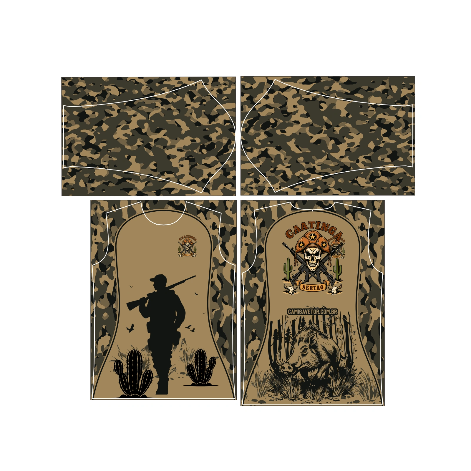 Vetor Estampa Vetor Camisa Caça Esportiva Caatinga 3 | Arte Editável Coreldraw - Mockup Editável em CDR, PDF, SVG e PNG