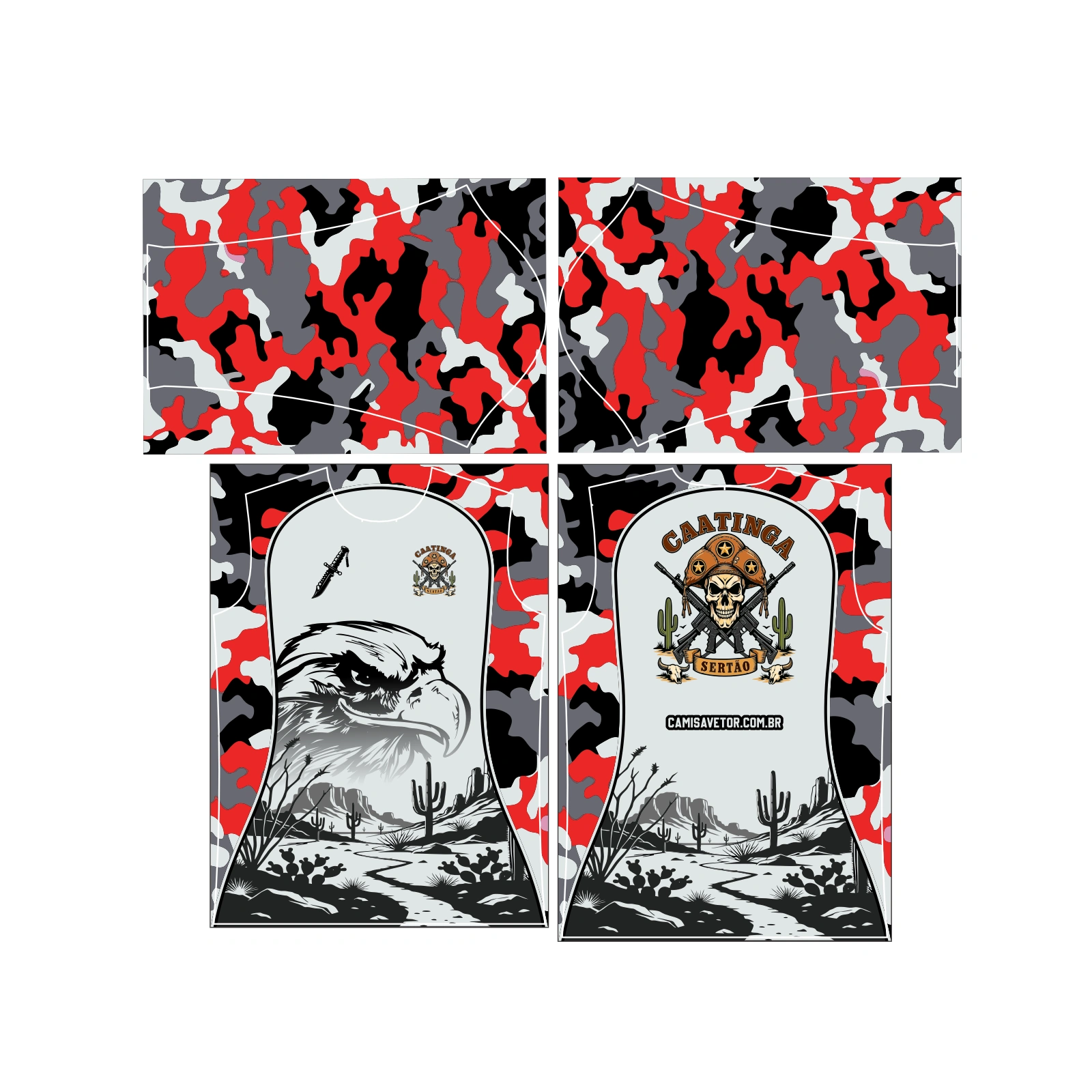 Vetor Estampa Vetor Camisa Caça Esportiva Caatinga 5 | Arte Editável Coreldraw - Mockup Editável em CDR, PDF, SVG e PNG