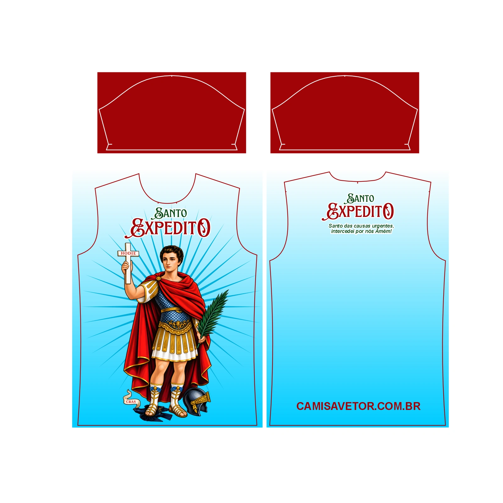 Vetor Estampa Vetor Camisa Católica Santo Expedito | Arte Editável Coreldraw - Mockup Editável em CDR, PDF, SVG e PNG