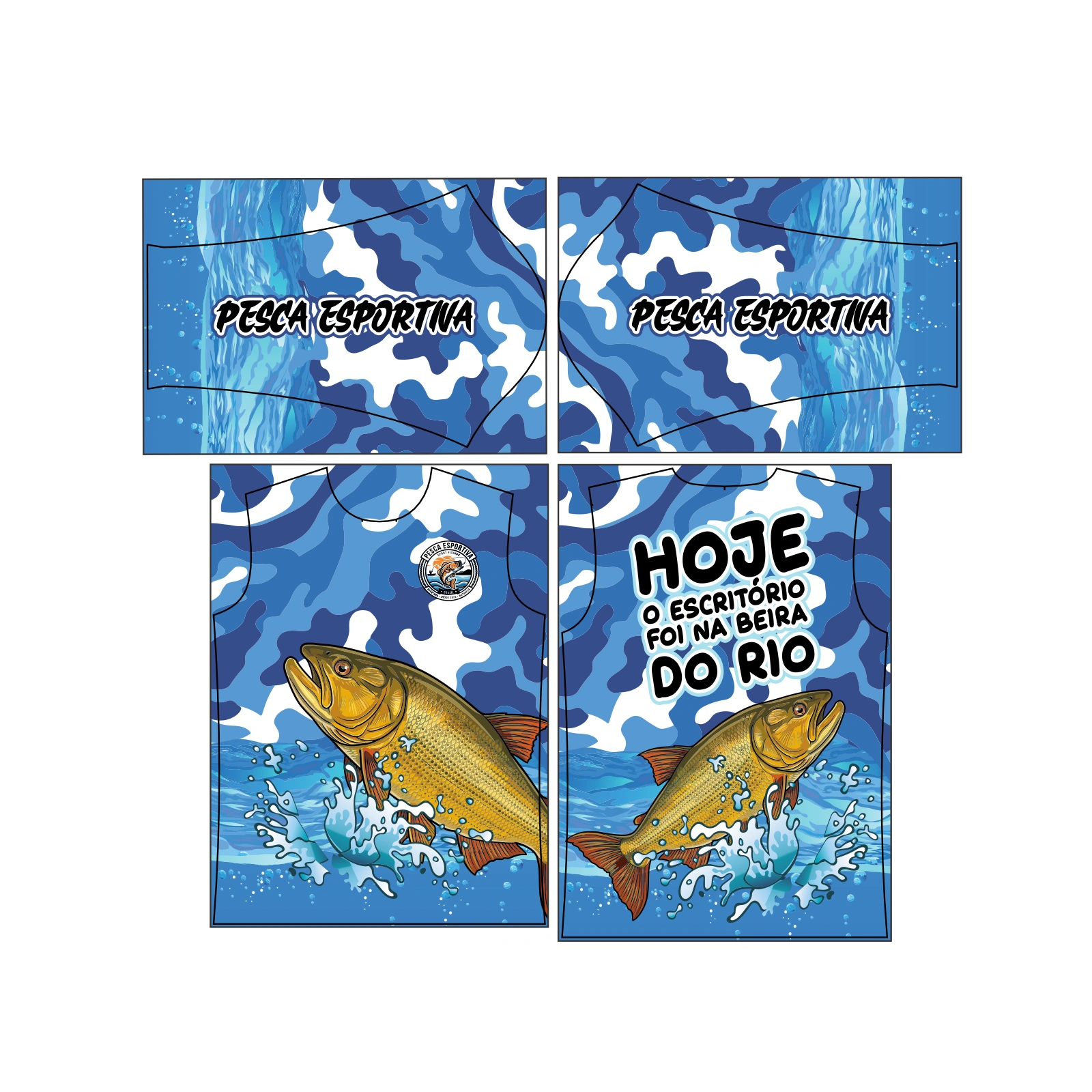 Vetor Estampa Vetor Camisa Pesca Esportiva Dourado | Arte Editável Coreldraw - Mockup Editável em CDR, PDF, SVG e PNG
