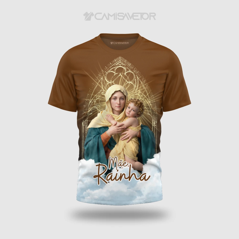 VETOR PREMIUM EDITÁVEL: ESTAMPA MÃE RAINHA PARA CAMISA CATÓLICA — imagem 2