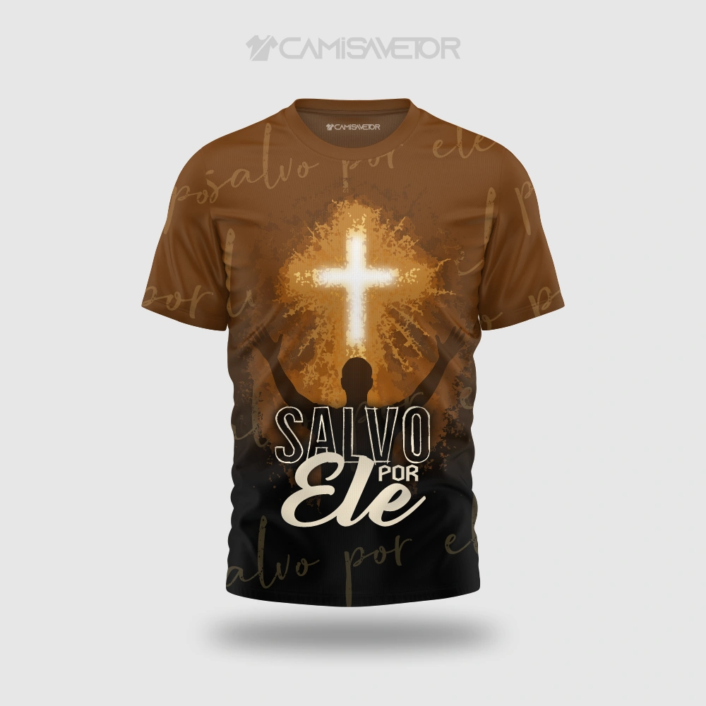 VETOR PREMIUM ARTE CRISTÃ 'SALVO POR ELE' | ESTAMPA EDITÁVEL PARA CAMISETAS — imagem 2