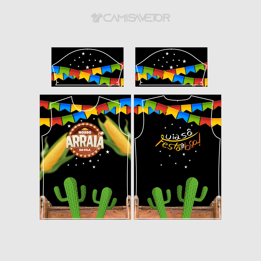 VETOR PREMIUM SÃO JOÃO: ARTE CAMISA ARRAIÁ DA VILA EDITÁVEL PARA ESTAMPARIA — imagem 4