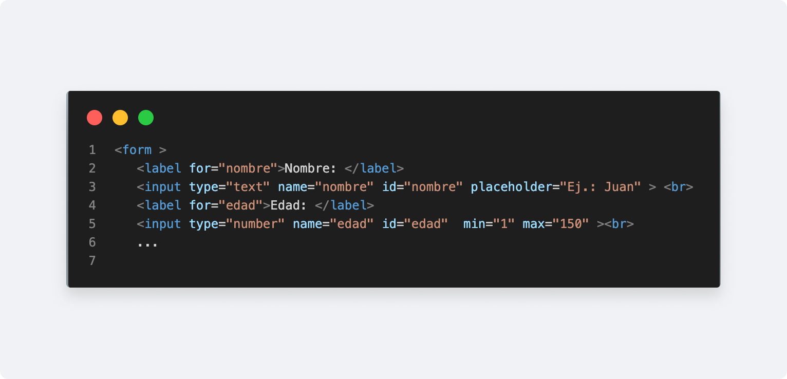 ejemplo de uso de etiquetas label e input