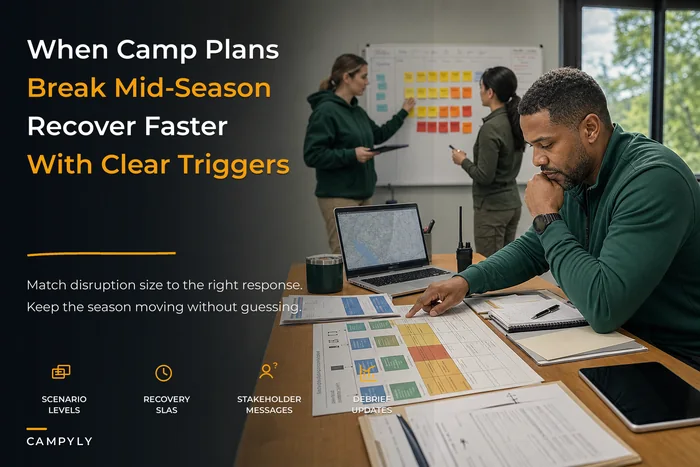 Keep the season running after disruption: a camp continuity framework with scenario playbooks and recovery SLAs