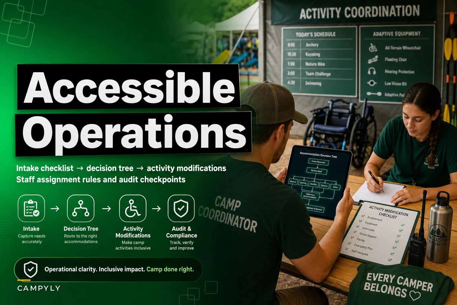 Operational workflow to deliver accessibility accommodations at camp: intake, decision tree and activity modifications