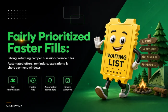 Publishable waitlist rules that prioritize fairly and fill cancelled camp seats faster