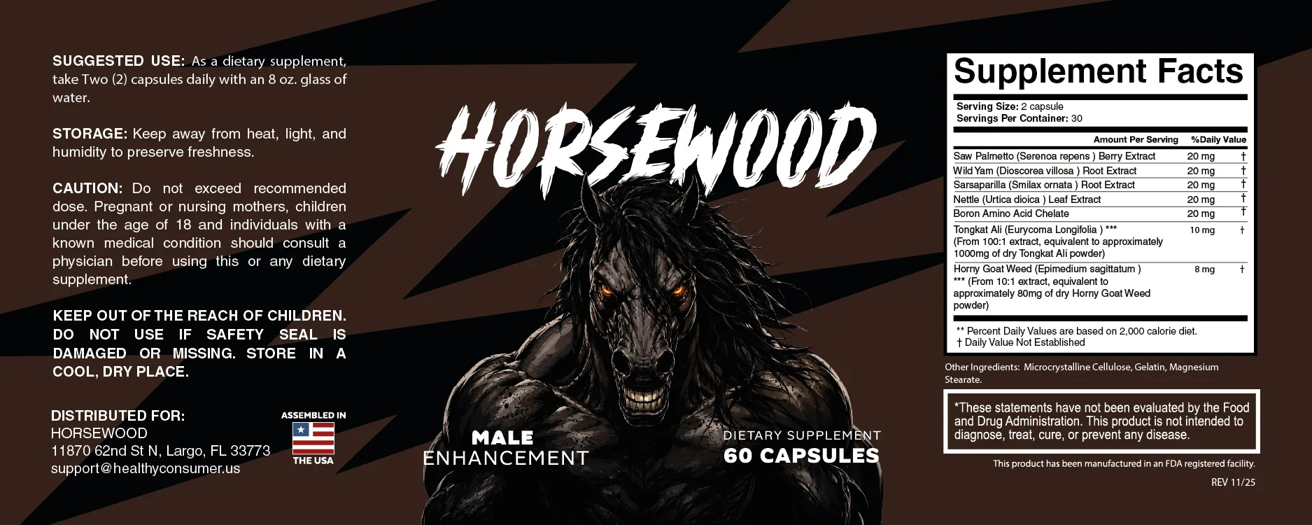 Horsewood Supplement Facts label