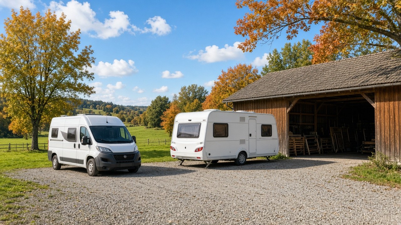 Wohnwagen ins Winterlager, Wohnmobil fahrbereit: Zwei Strategien, ein Herbst