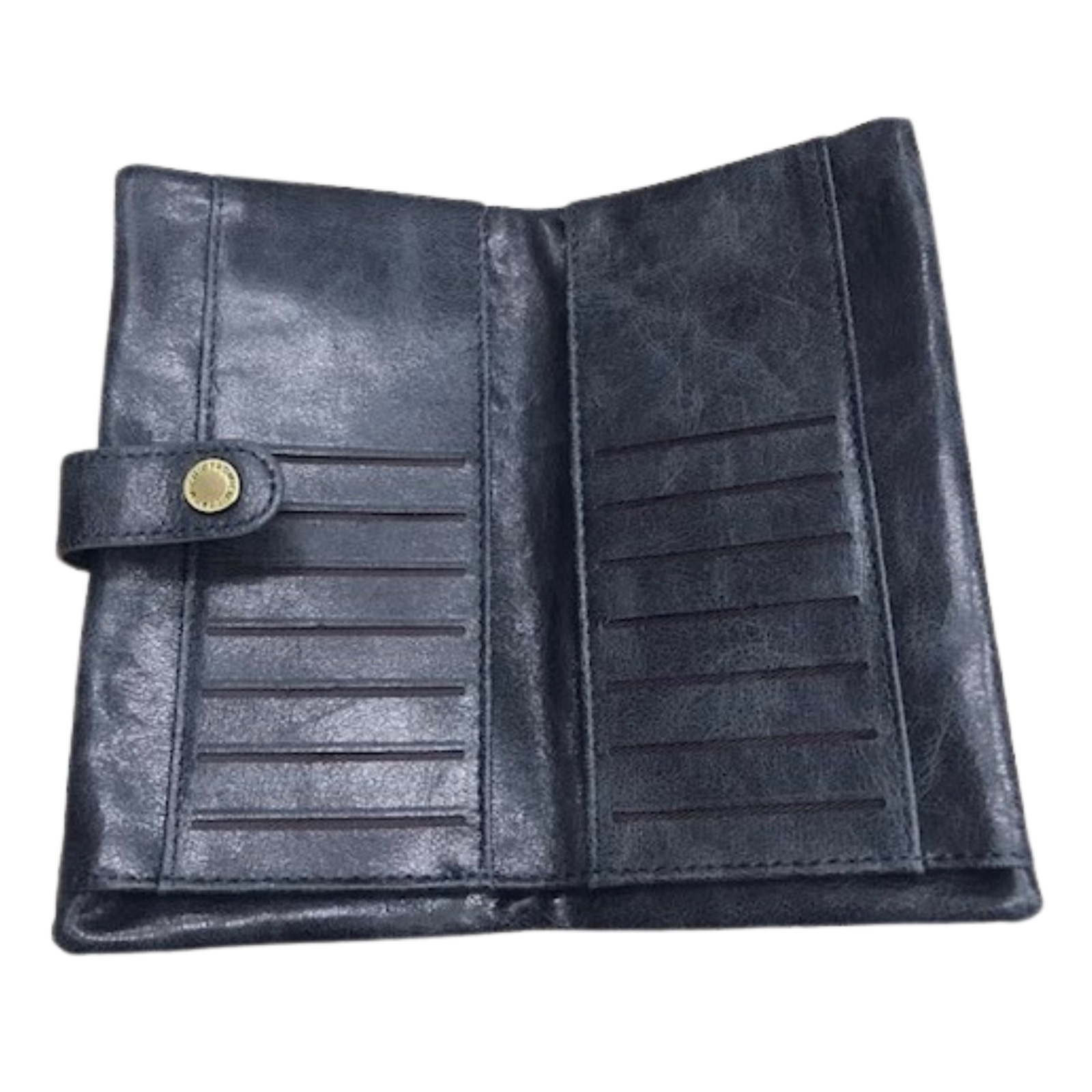 Cotton Road Snap-Tab Leather Long Wallet — Dark Blue