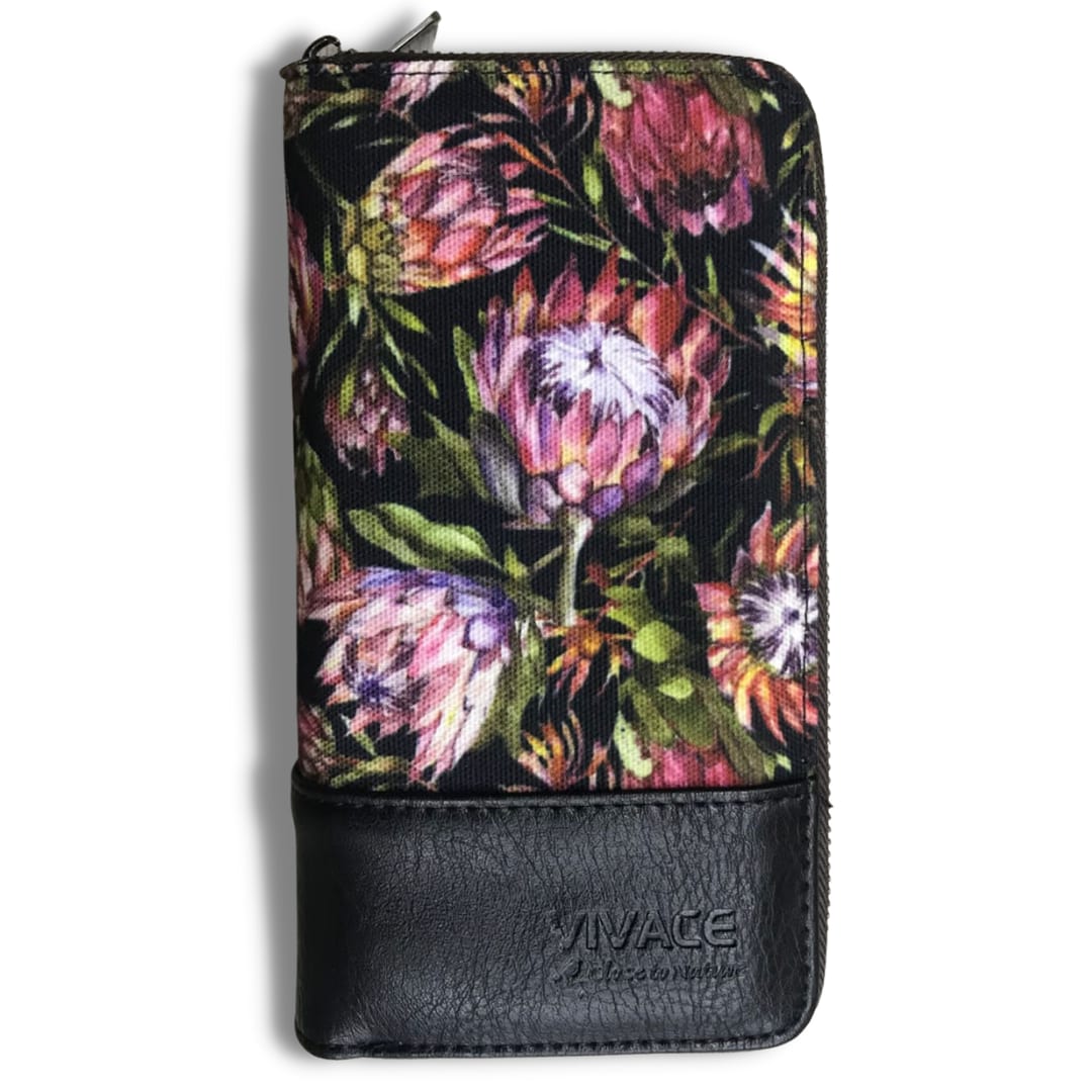 Vivace Protea Double Zip Wallet — Black