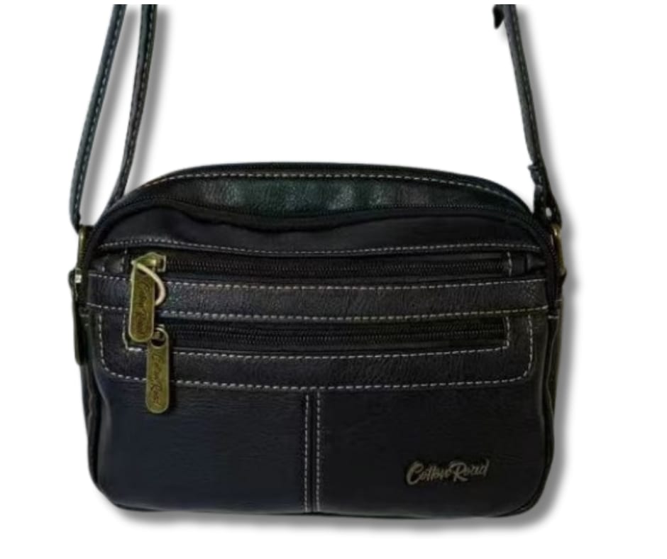 Cotton Road Double Front Zip Slingbag — Black