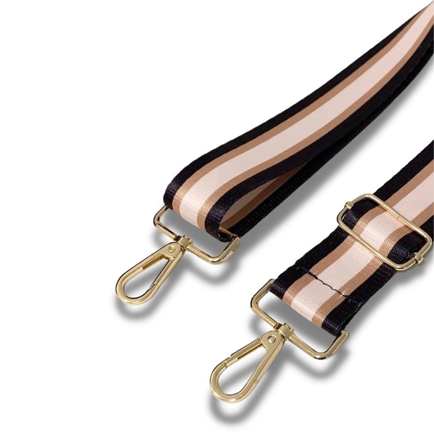 Bag Strap - Black and Beige Stripe —