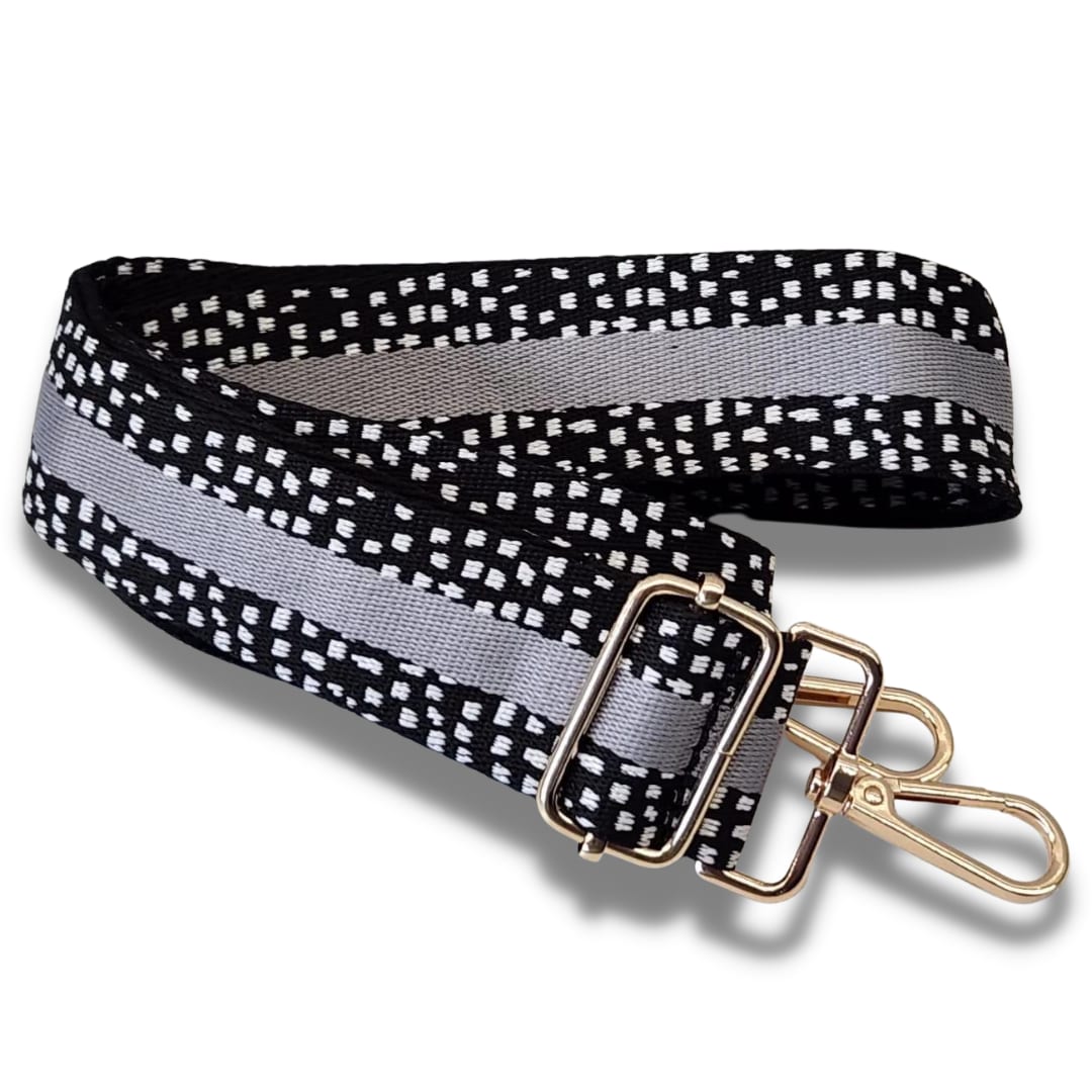 Bag Strap - Black and White Dalmatian Dot —