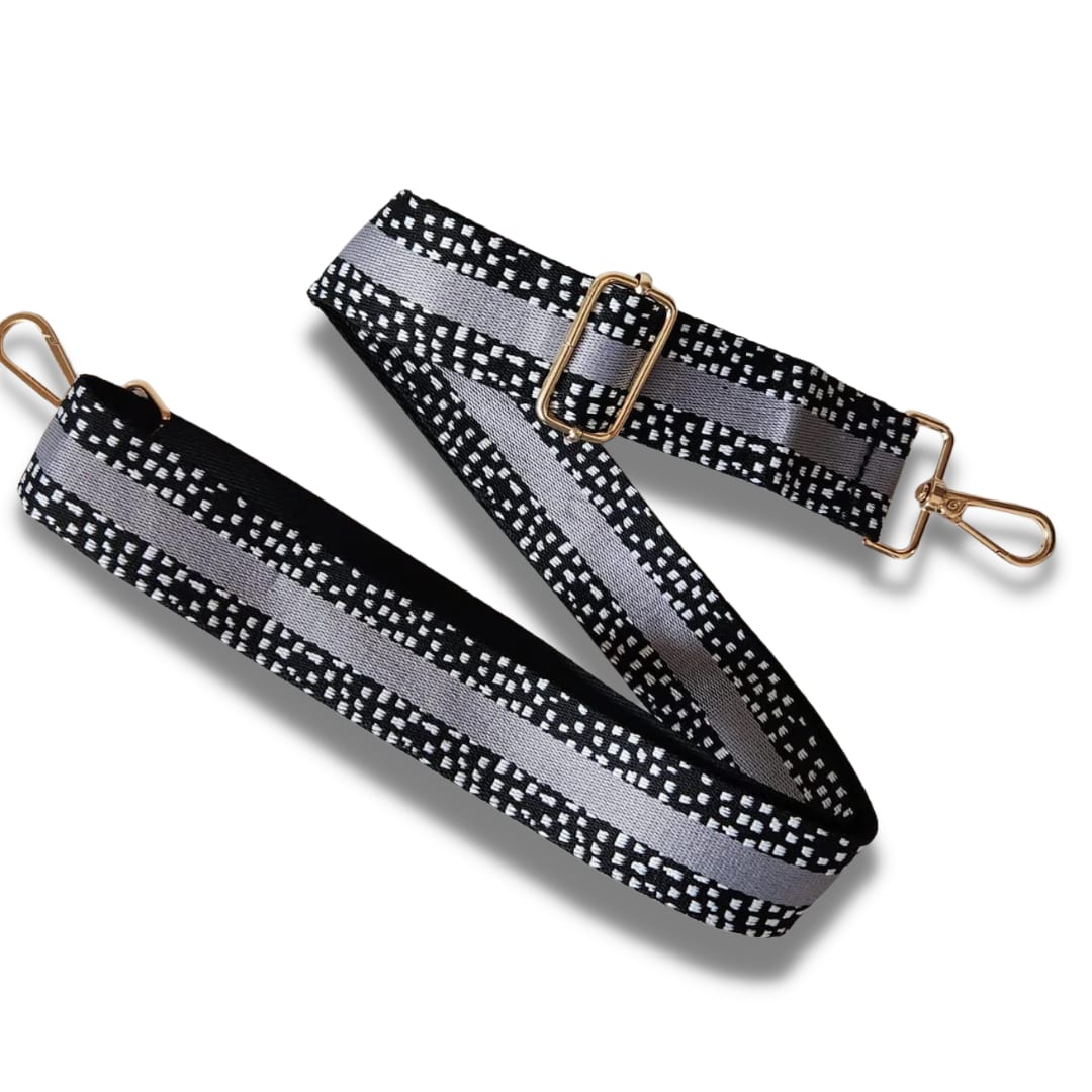 Bag Strap - Black and White Dalmatian Dot —