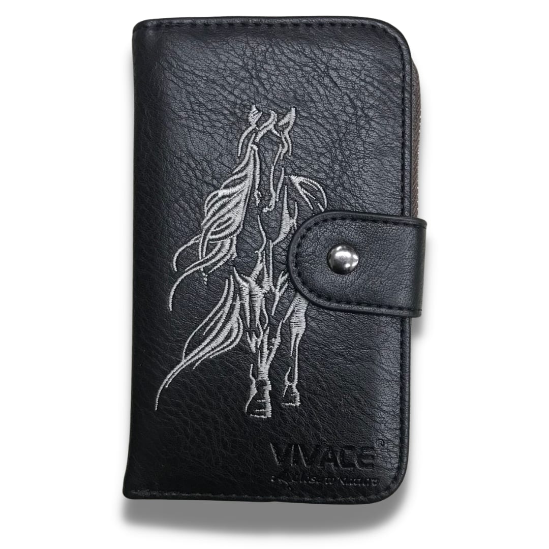Vivace Horse Embroided Small Wallet — Black