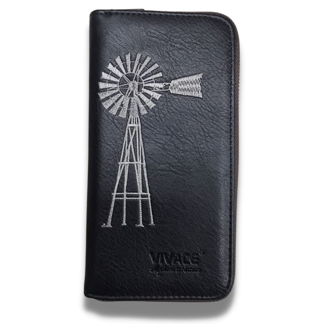 Vivace Single Zip Windpomp PU Leather Wallet — Black