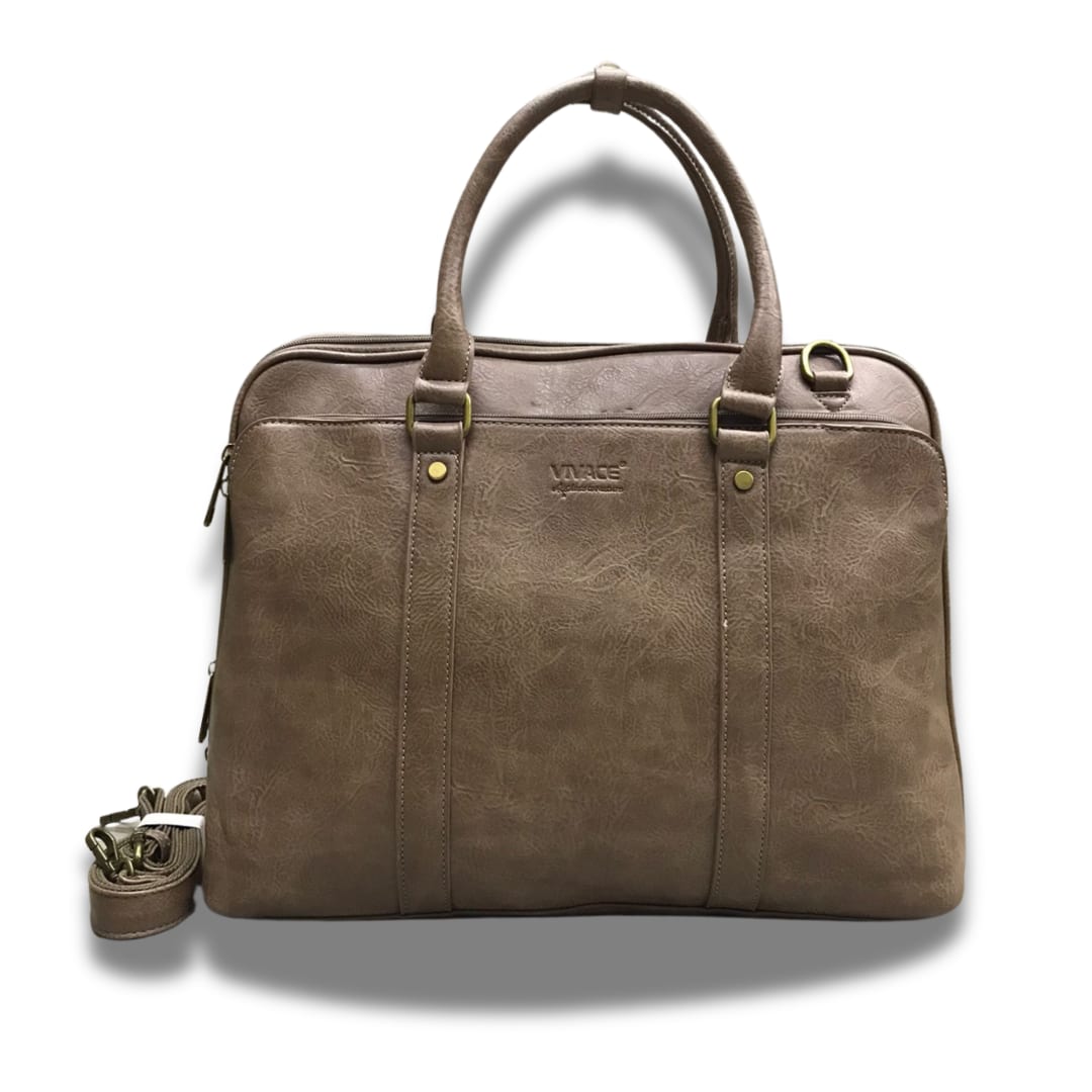 Vivace PU Leather Laptop Bag — Beige Brown