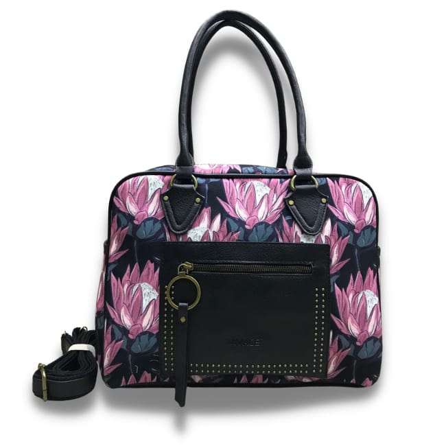 Vivace Protea Front Zip Structured Handbag — Black