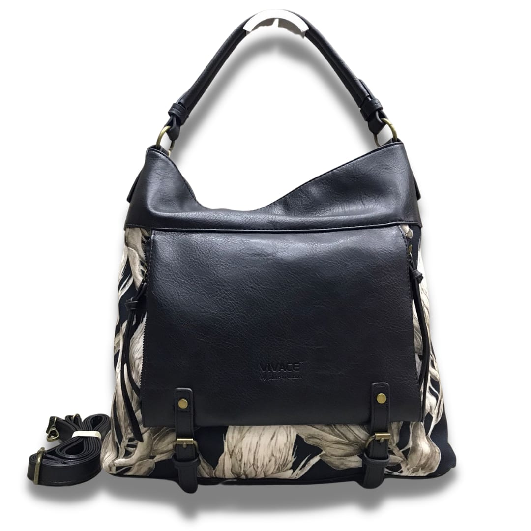 Vivace Artistic Protea Double Buckle Handbag — Black