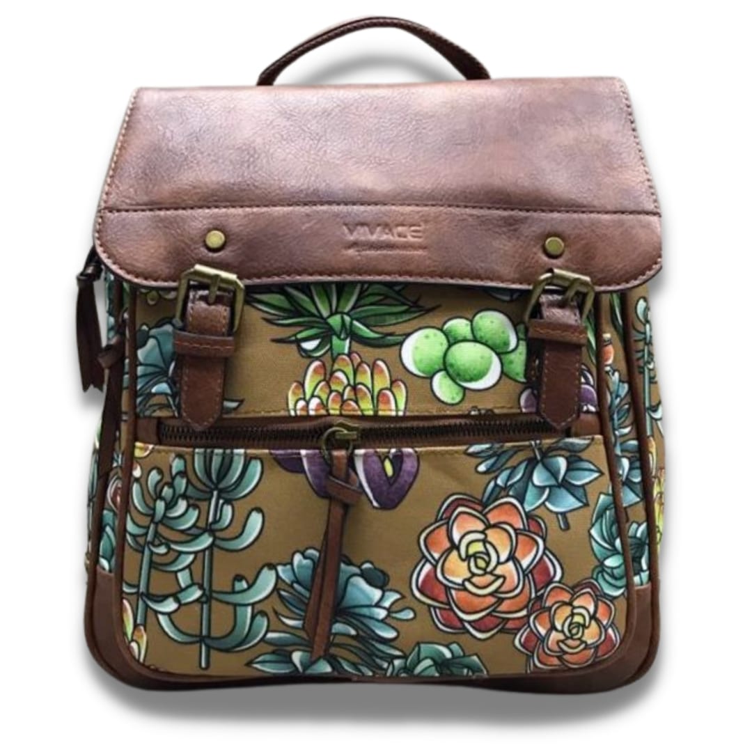 Vivace Succulents Front Zip Backpack — Brown