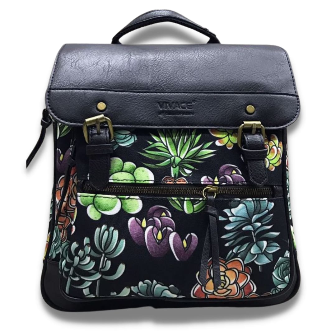 Vivace Succulents Front Zip Backpack - Black