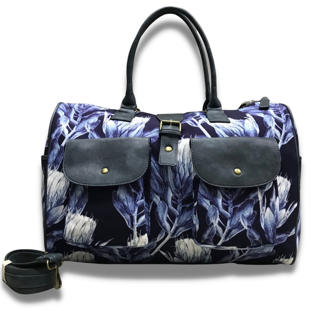 Vivace Artistic Protea Weekender Bag — Blue