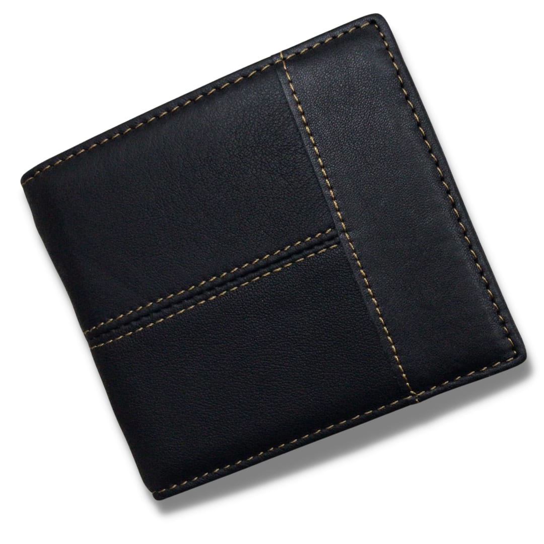 Vivace Genuine Leather Front Stitch Wallet — Black