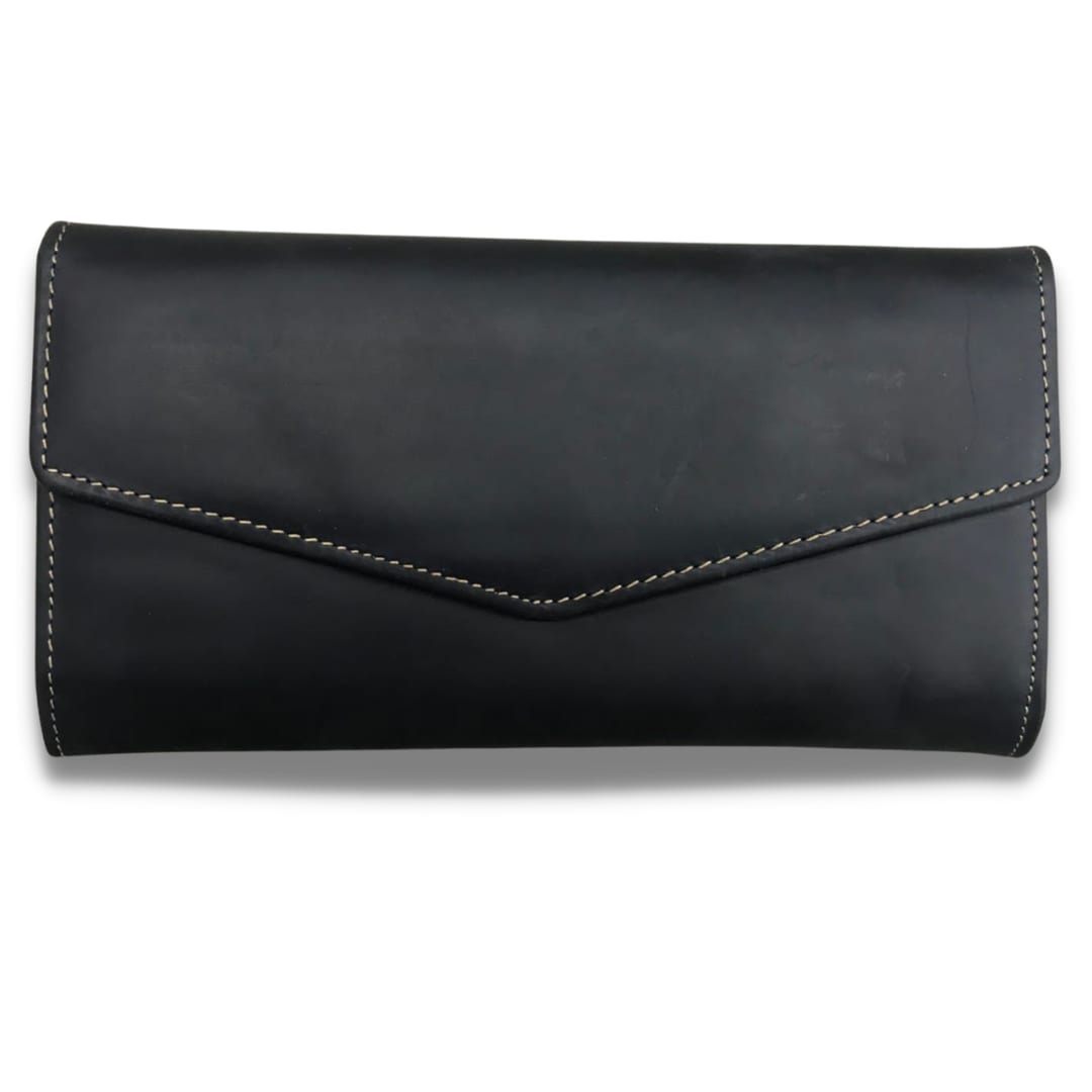 Vivace Genuine Leather Envelope Style Wallet — Black