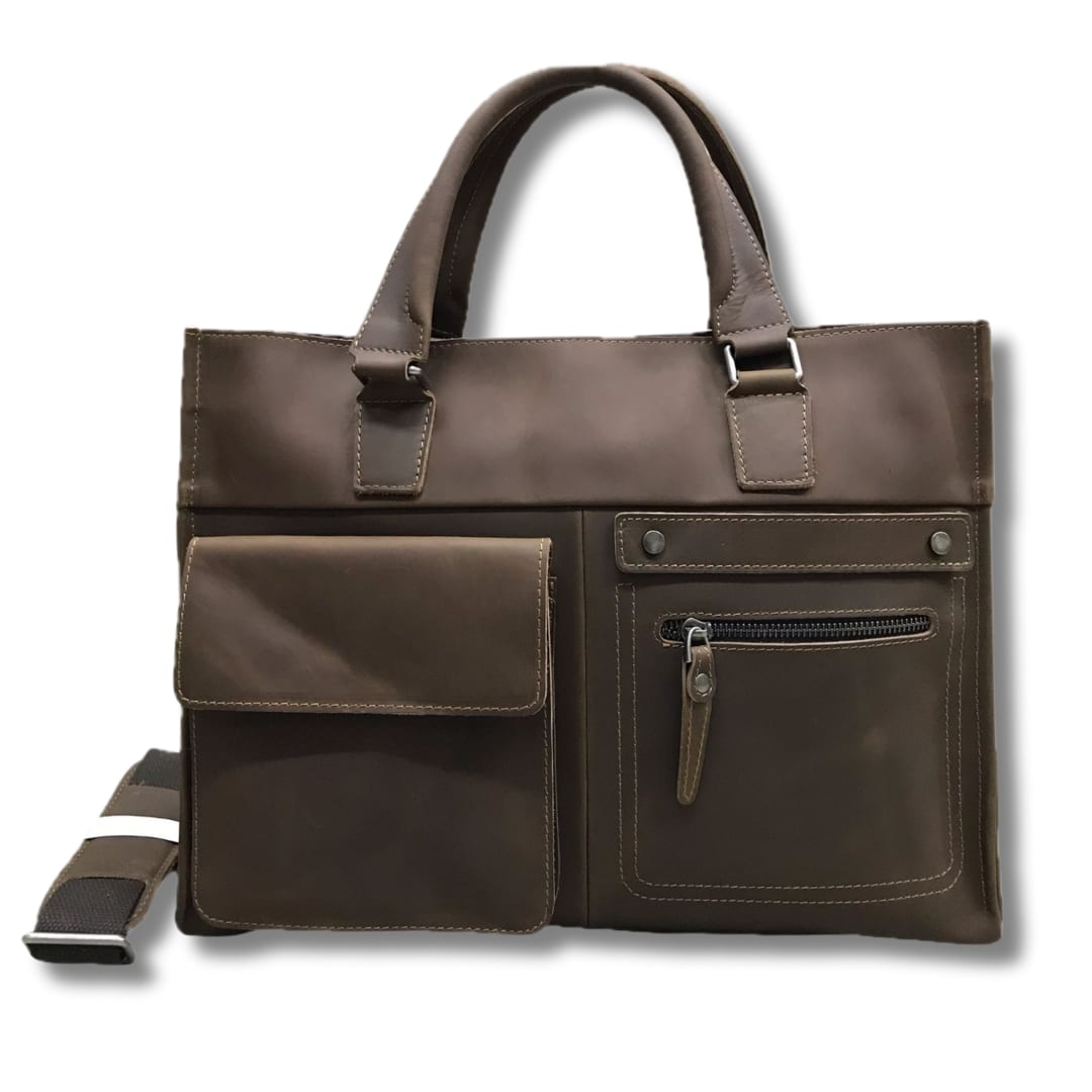 Vivace Genuine Leather Laptop Bag — Brown