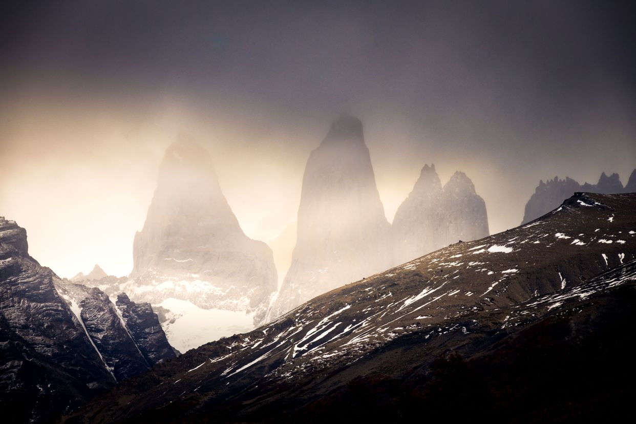 View of Torres del Paine from Cascada Rio Paine