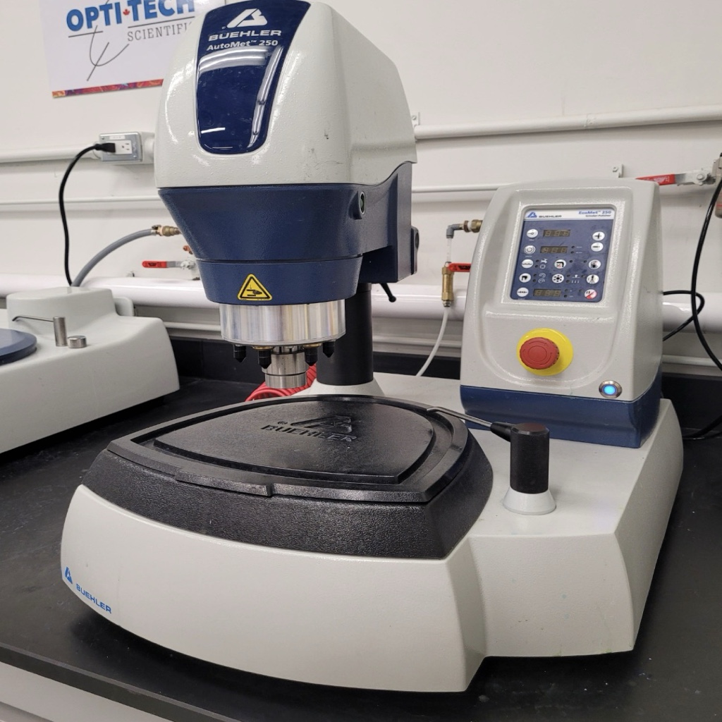 Buehler EcoMet250-variable-speed-grinder-polisher-with AutoMet300 head - Specialized Equipment Services