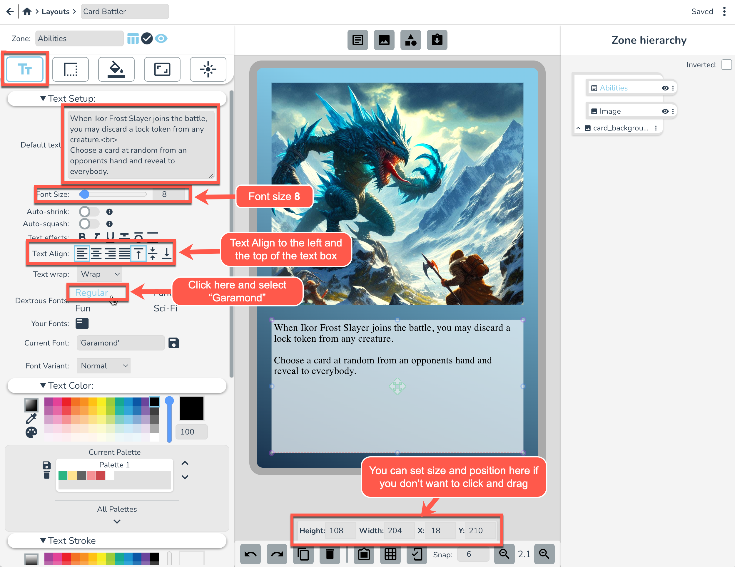 Abilities Text Settings