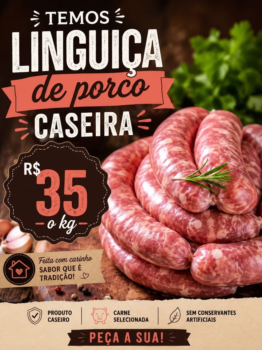 Linguiça de porco caipira kg