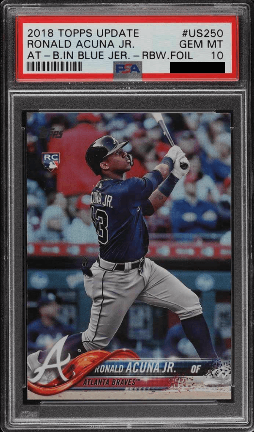 2018 Topps Update Ronald Acuna Jr. At-Bat in Blue Jersey Rainbow Foil #US250 PSA 10