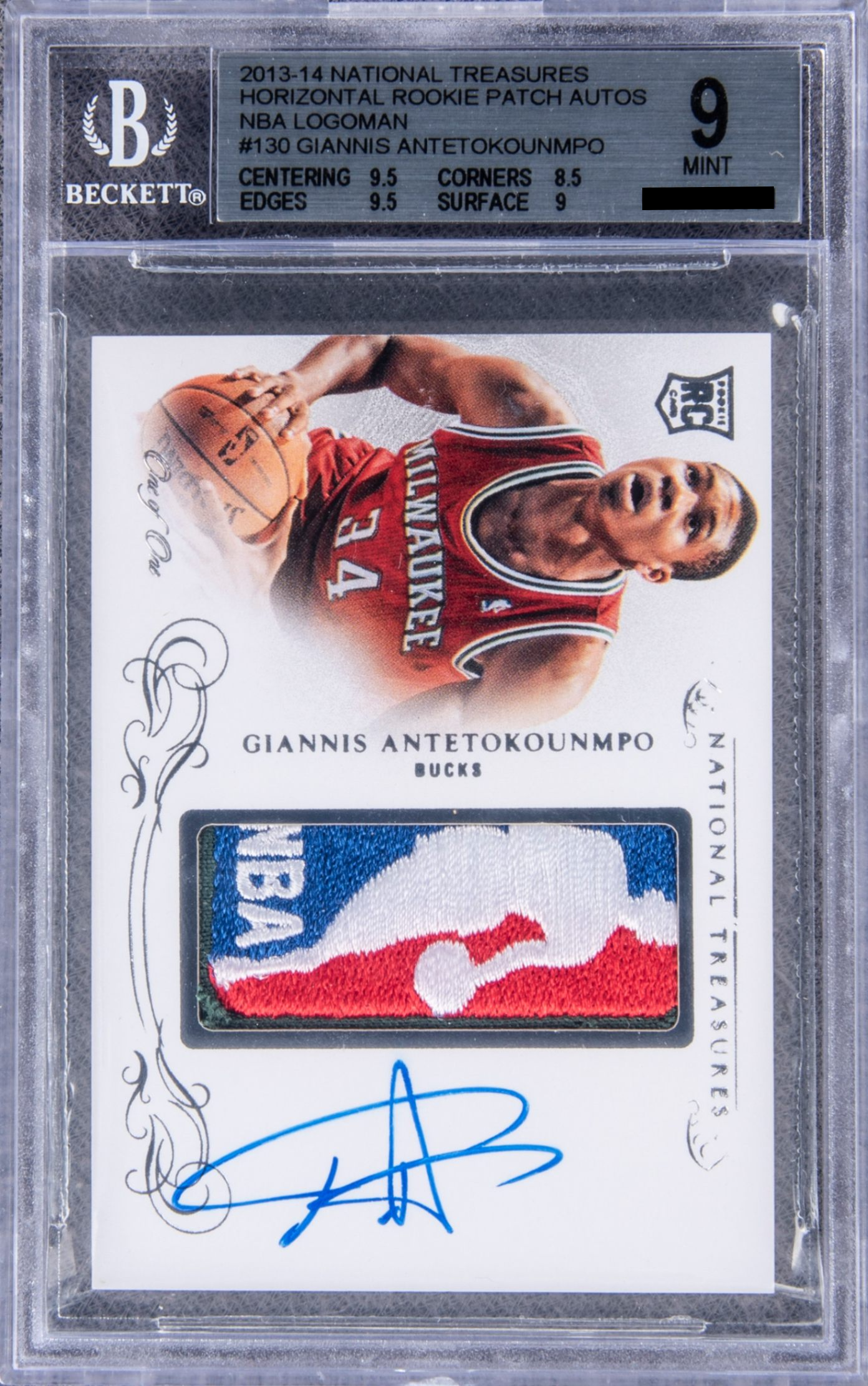 Giannis Antetokounmpo [Rookie Patch Autograph (RPA) Logoman 1/1] - 2013 National Treasures - Basketball card